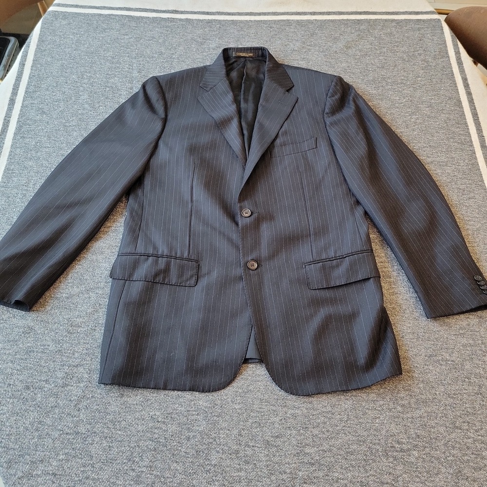 Corneliani Suit Men's 42R Wool 3 Piece Pinstripes Black Pants 35x31 Vest (52 EU) - Picture 2 of 15